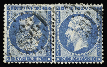 N° 22b 20c bleu en paire tête-bêche, obl GC 1397