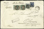 1905 Registered cover to France franked 1000R (x3)