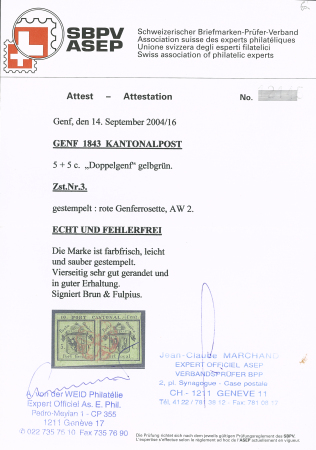 Doppelgenf, farbfrisches und ringsum sehr gut gerandetes Stück,