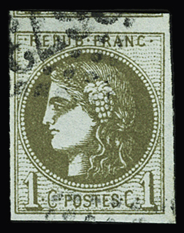 N° 39Cb 1c olive bronze, obl GC avec 1 voisin, TB