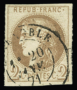 N° 40A 2 c chocolat clair, report 1, obl càd T. 17