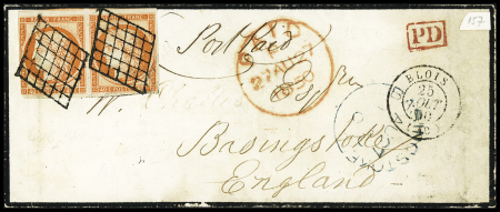 1850 Paire du 40 centimes oblitérée grille sur lettre