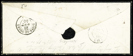 1850 Paire du 40 centimes oblitérée grille sur lettre
