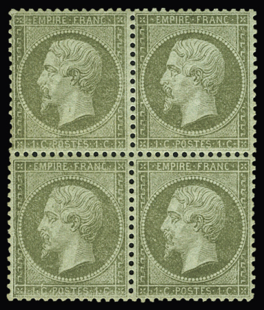 N° 19 1c vert-olive, variété manque d'encrage, en