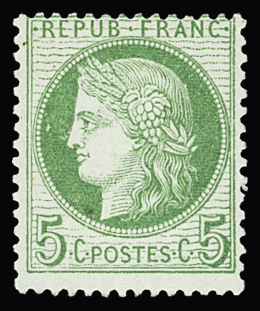 N° 53e 5c vert-jaune s. azuré, papier filigrané
