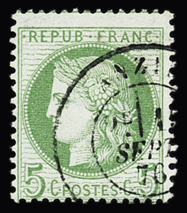 N° 53e 5c vert-jaune s. azuré, papier filigrané