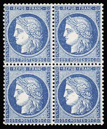 N° 60A 25c bleu, en bloc de 4, neuf 2 timbres avec