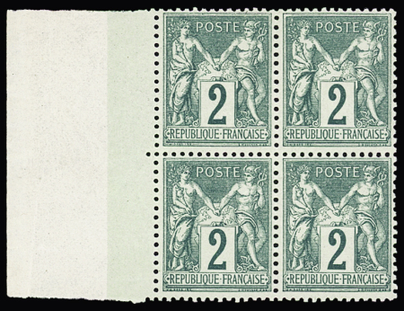 N°74 2c vert, Type II, en bloc de 4 avec bdf, neuf