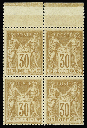 N°80 30c brun-jaune, Types II, en bloc de 4 avec