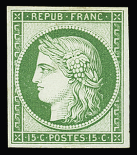 N° 2e 15c vert clair, réimpression de 1862, sans