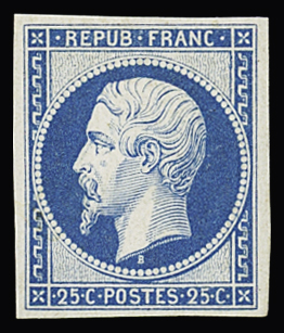 N° 10c, 25c bleu, réimpression, sans charnière.