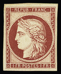 N° 6f 1fr carmin, réimpression 1862, neuf charnière