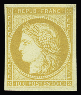 N° 36c 10c bistre-jaune, réimpression Granet, neuf