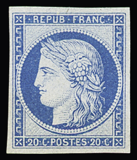 N° 37f 20c bleu clair, réimpression Granet, neuf.