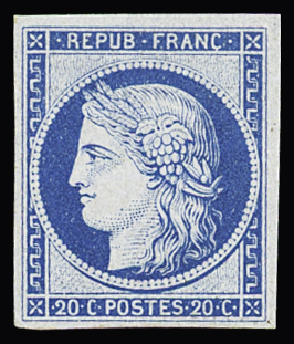 N° 37f 20c bleu clair, réimpression Granet, neuf
