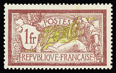 N° 121e 1fr. lie-de-vin et olive, variété double