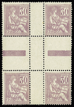 N° 115 30c violet, en bloc de 4 avec interpanneau,