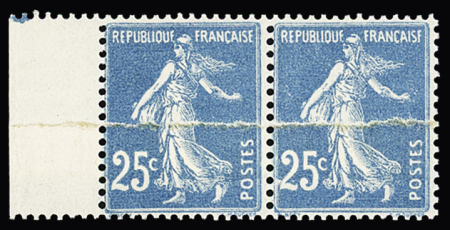 N° 140d 25c bleu, Type IIIB, variété impression