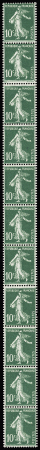 N°2 et 44 10c Semeuse vert, Préoblitéré en bande