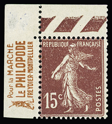 N° 189 15c brun-lilas, bande publicitaire "Le philopode"