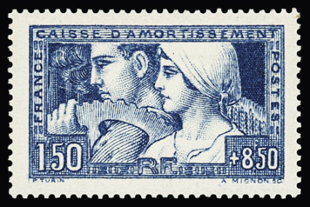 N°252c 1.50f + 8.50fr, Caisse d'Amortissement, bleu-vert,
