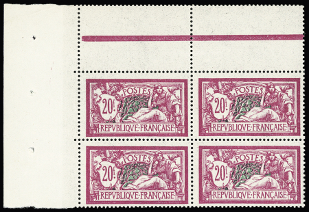 N°208 20F lilas-rose et vert-bleu en bloc de 4 coin