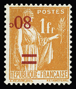 N° 359b SURHCAGRE RENVERSEE 80c s. 1F orange, très