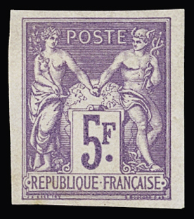 N° 95c 5F violet, Réimpression GRANET, TTB, RR. Signé