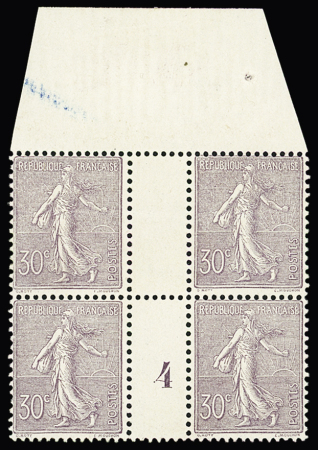 N° 133 30c lilas en bloc de 4 inter panneau avec millésime