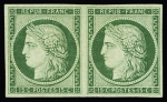 N° 2 15c vert en paire neuve avec sa gomme d'origine,
