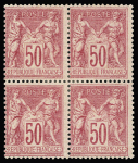 N°98 50c rose Type II en bloc de 4, neuf *, début de