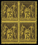 N°99 75c violet sur orange Type II en bloc de 4, neuf