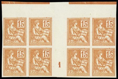 N° 117c 15c orange non dentelé en bloc de 8 avec