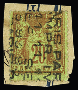 N° 18 20c brique s. vert surcharge 5 lignes, TTB,