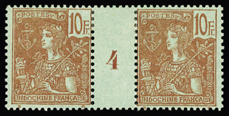 N° 40 10F Grasset en paire millésime 4, TB, RR