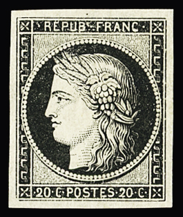 N° 3a 20c noir sur blanc, infime trace de charnière,