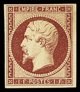 N° 18 1F carmin, infime trace de charnière, très