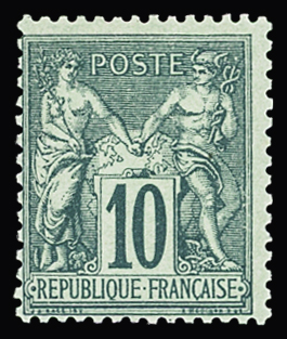 N° 76 10c vert Type II, très frais, TTB, R. Signé