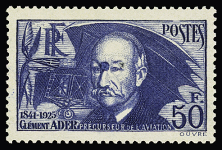 n° 398 50 f. outremer, variété point entre les deux