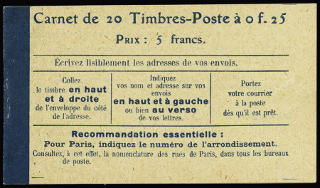 N° 140-C1 Carnet de 20 timbres à 0f.25, Type IB,