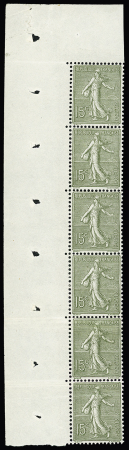 N°3 15c Semeuse lignée vert-gris, bande verticale de