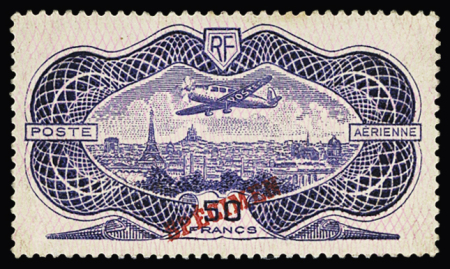 N° 15a 50F burelé surchargé SPECIMEN, TTB, RR