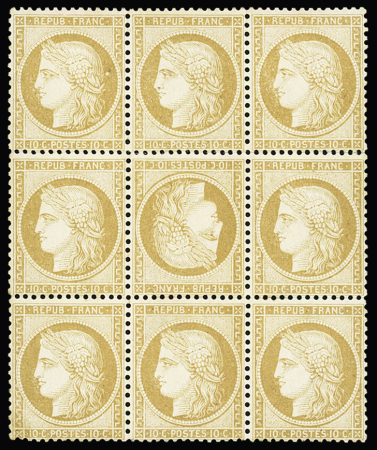 N° 36b 10c bistre-jaune TETE-BECHE au milieu d'un