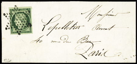 N° 2b 15c vert foncé bol. étoile sur lettre de Paris,