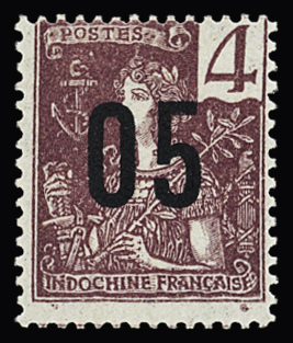 N° 59A 05 sur 4c lilas-brun s. gris, variété 0 et