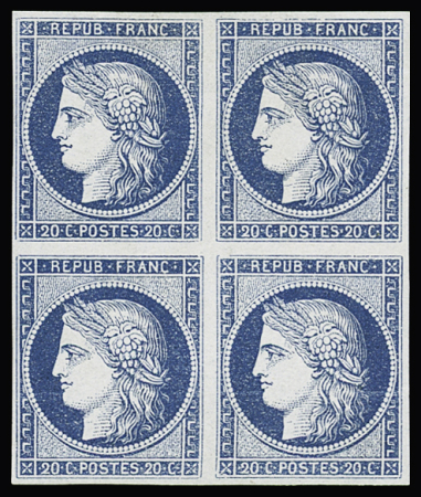 N° 8b 20c bleu sur azuré dit Astruc, bloc de 4, paire
