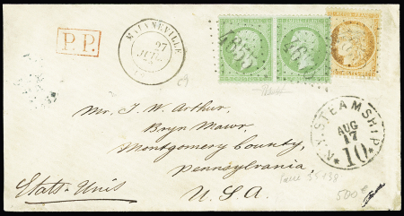 N° 35 5c vert pâle s. bleu en paire avec Siège 40c