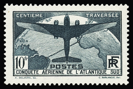 N° 321 10fr. Atlantique-Sud, nef avec légère trace