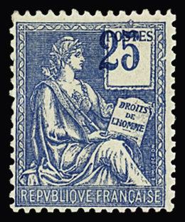 N° 114a 25c bleu, variété chiffres déplacés, peut-être