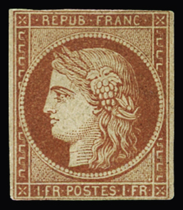 N° 7 1F vermillon, neuf sans gomme, filets intacts,